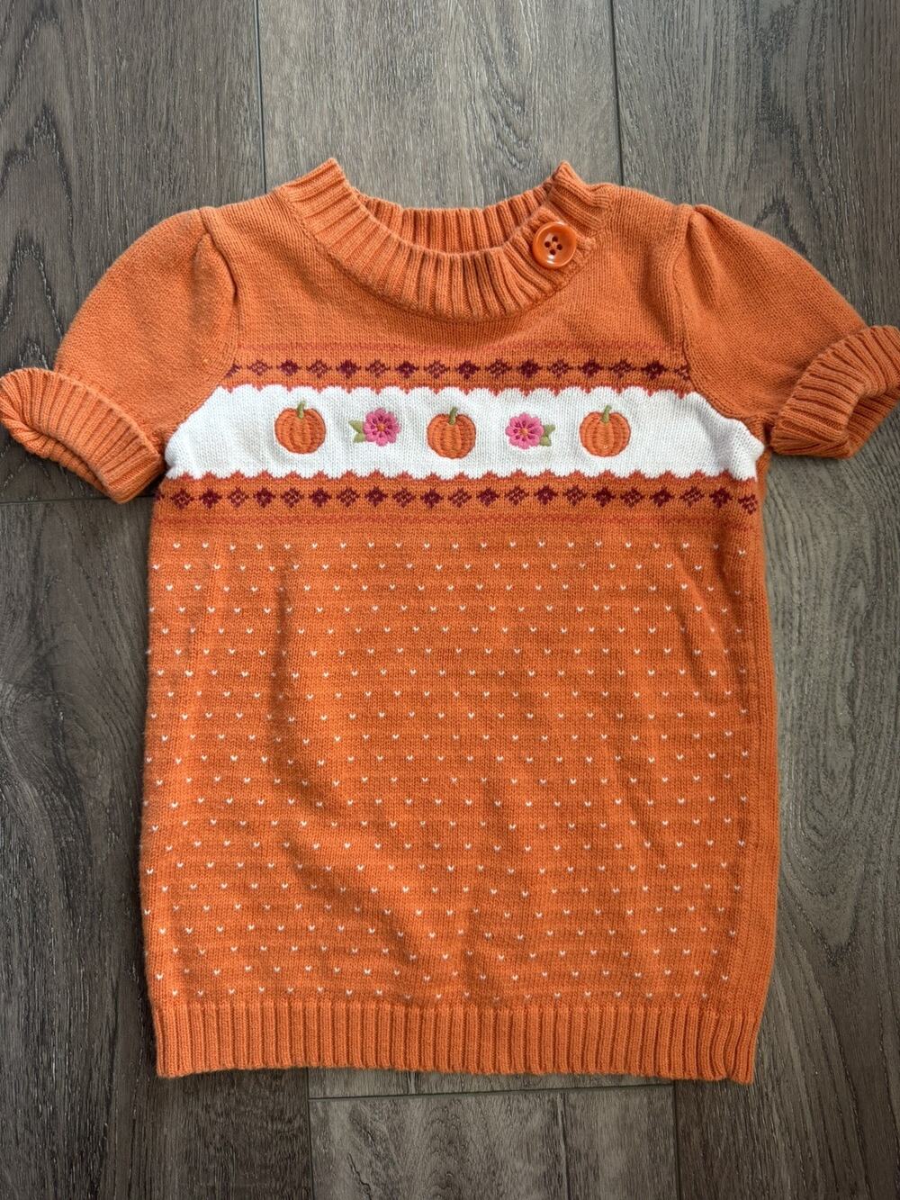 Gymboree Fall Halloween Thanksgiving Pumpkin Knit Sweater Short Sleeve Size 3-4T